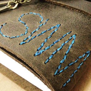 Monogrammed leather journal hand stitched letters