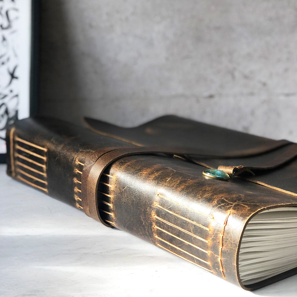 A3 Leather Condolence Book side view