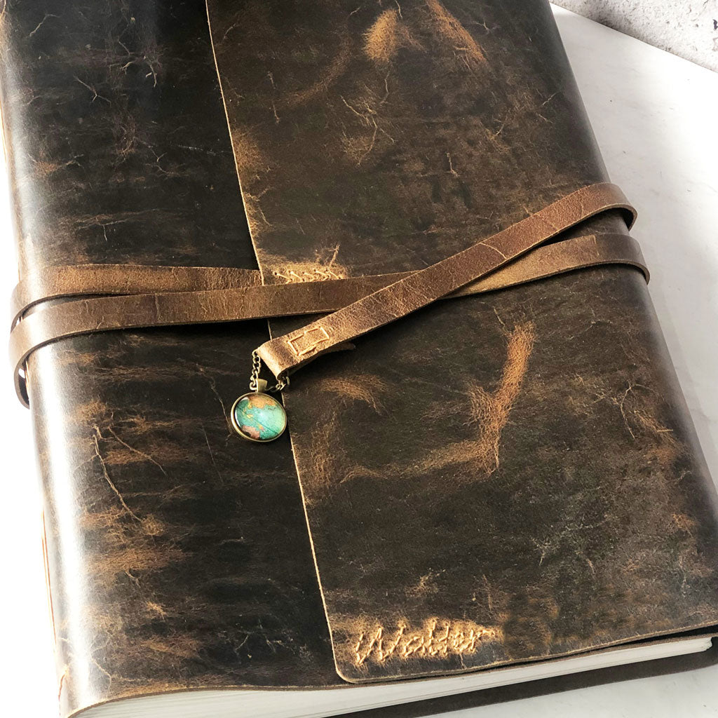 A3 Leather Memorial Book with hand stitched name