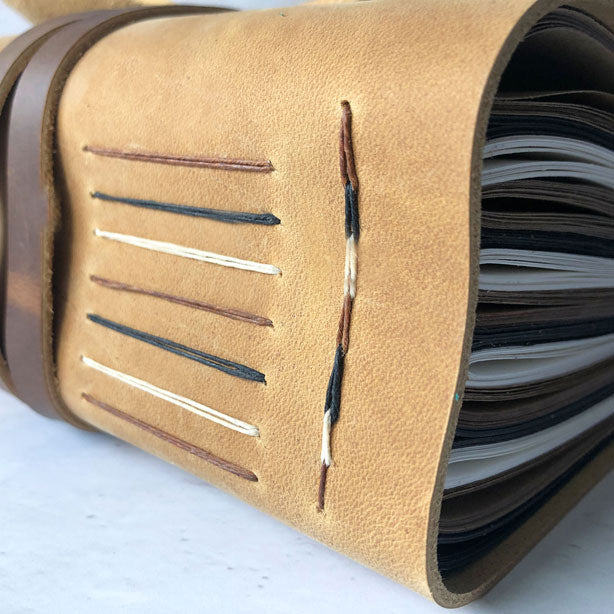 Leather Sketchbook Journal With Black, Kraft Brown & White Paper