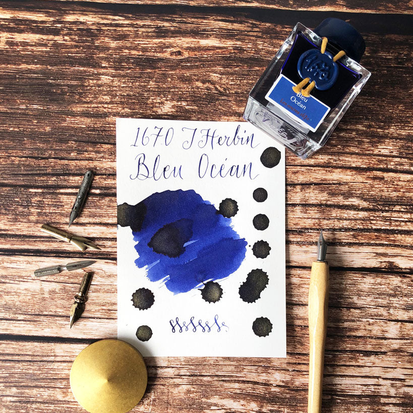 J Herbin Bleu Ocean ink swatch on Indigo Artisans Cartridge paper