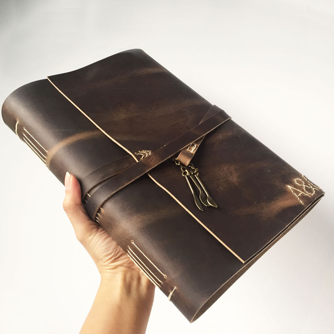 Large blank leather recipe book