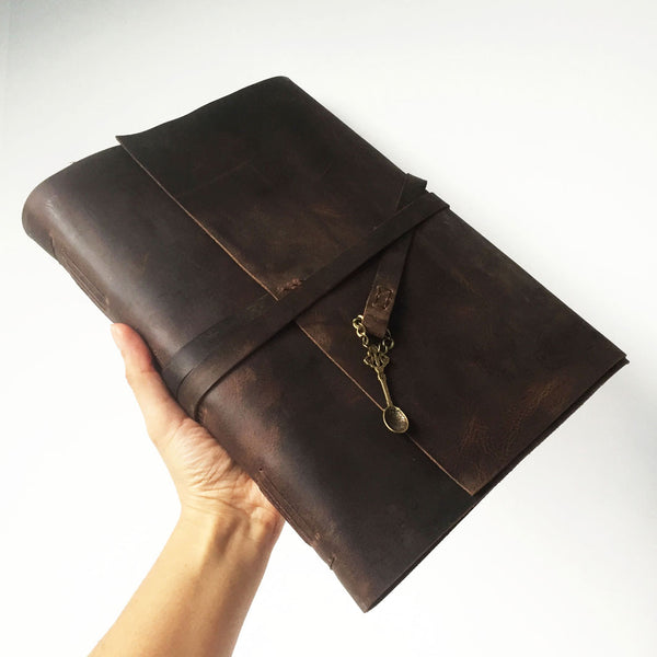 Extra large blank leather bound recipe book