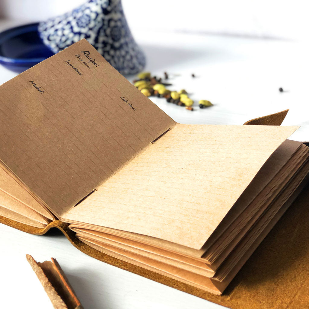 Personalized Blank Recipe Book with Kraft Brown Pages – Indigo