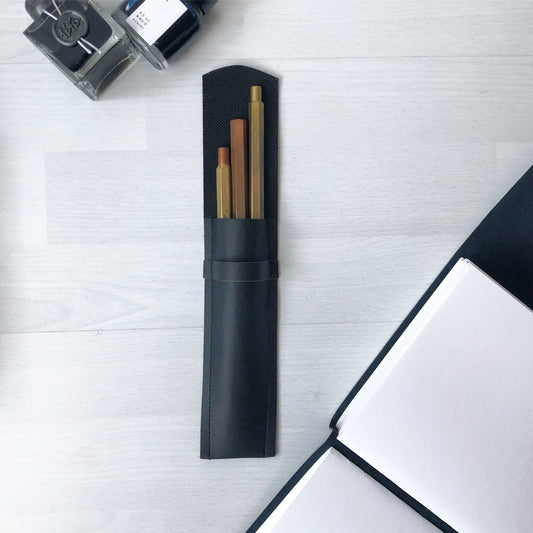 Black faux leather pen case