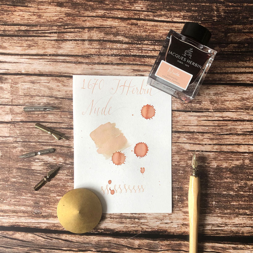 Jacque Herbin Nude 50ml bottle calligaphy ink swatch