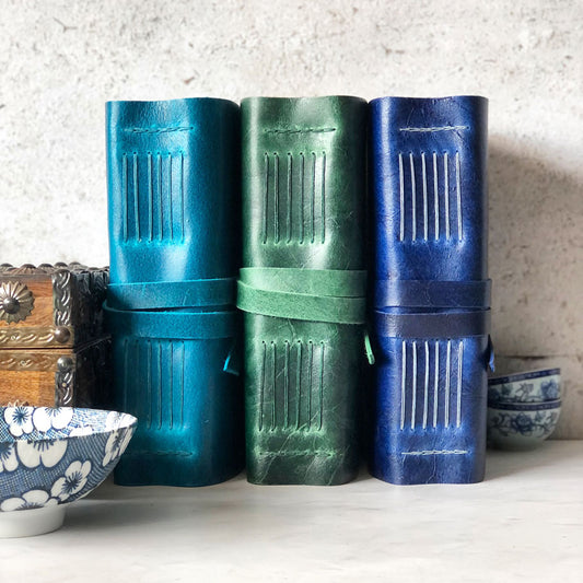 leather book stack