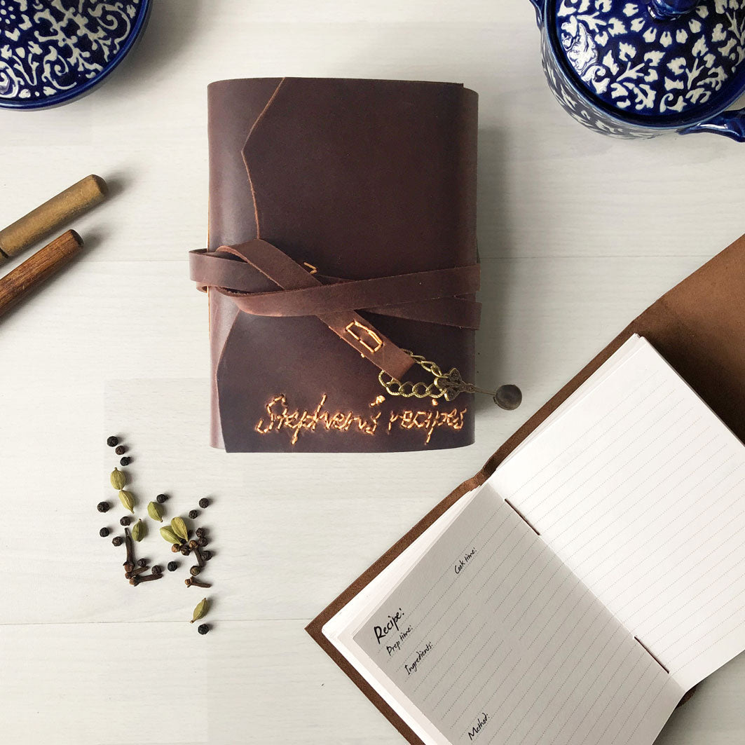 Personalised Recipe Book, Blank Cookbook With Handstitched Names