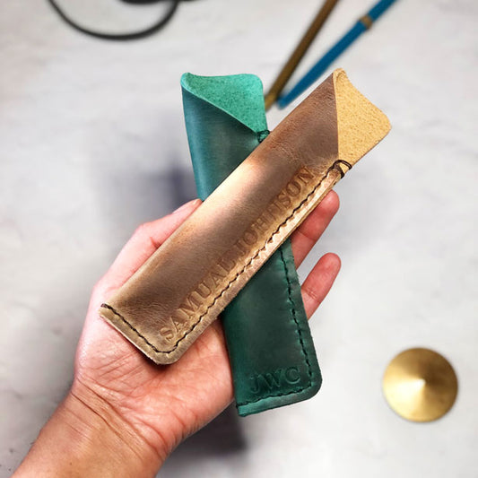 Leather Pen Holder With Embossed Letters - Large Font