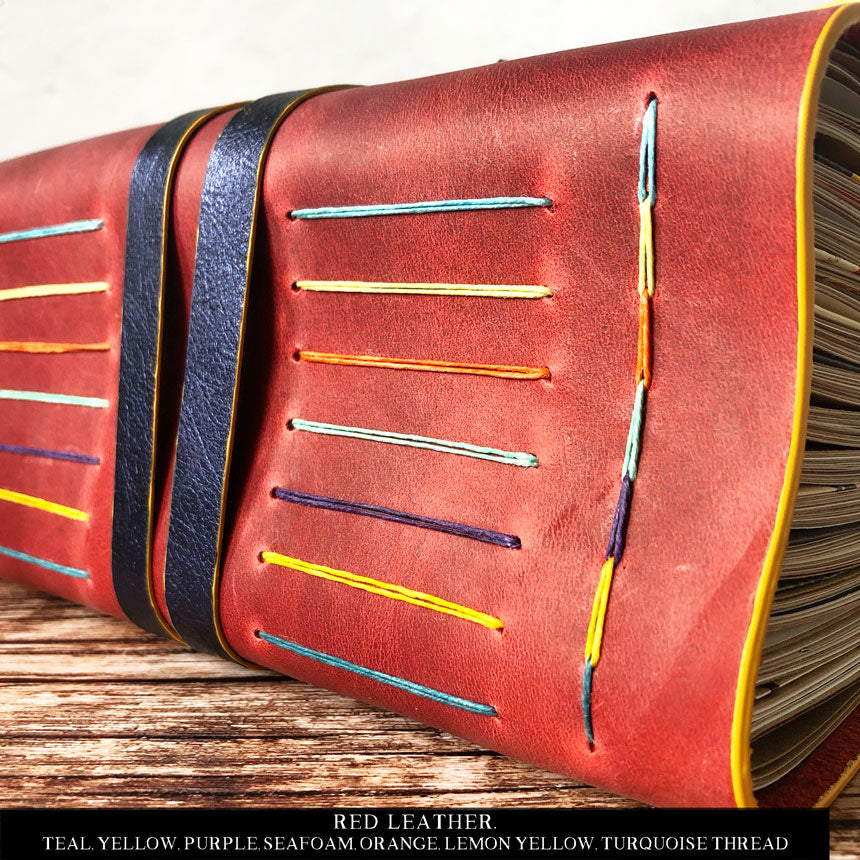 Leather Journal With Rainbow Binding