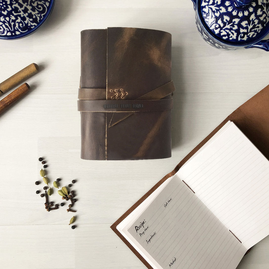 Blank Recipe Book Personalized With Embossed Family Name, Small Font