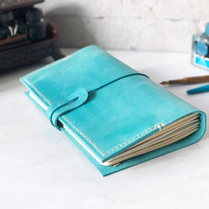 Leather travelers notebook cover, turquoise