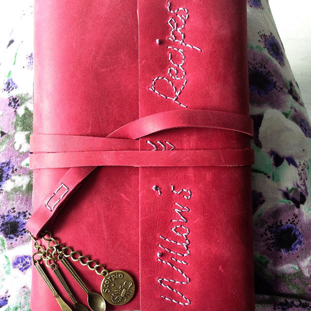 Recipe book with custom stitched name on cover