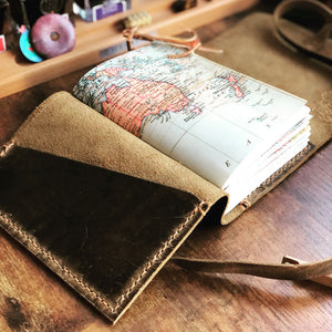 World map leather travel journal 