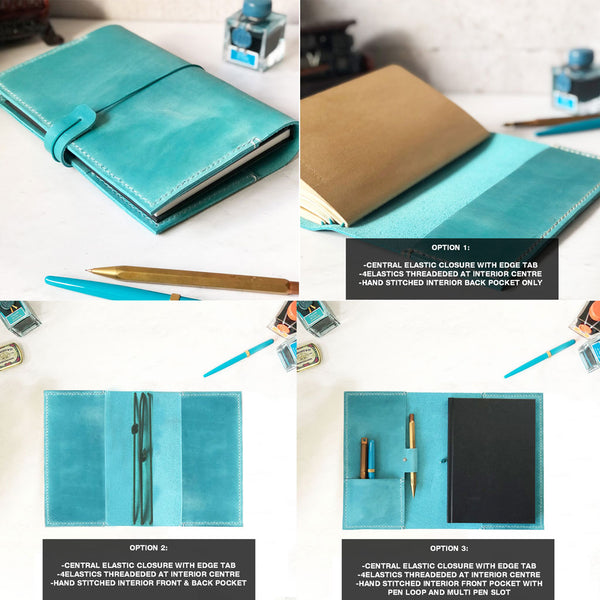 Refillable Leather Travelers Notebook Cover, Hand Stitched Interior Pockets