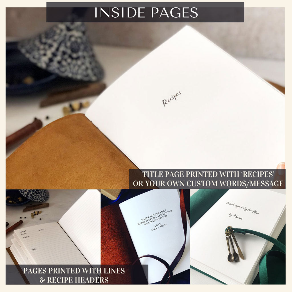 Blank Recipe Book Personalized With Embossed Family Name, Small Font