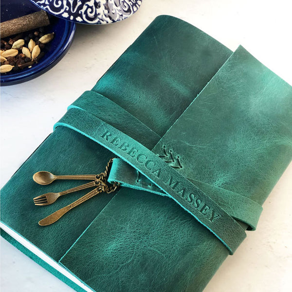 Custom blank leather recipe book with personalised embossed name