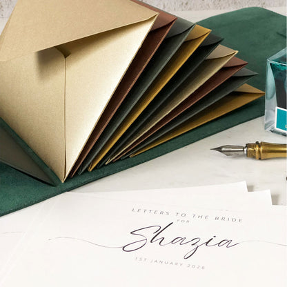 Personalised Leather Envelope Memory Book With Pearlescent Envelopes