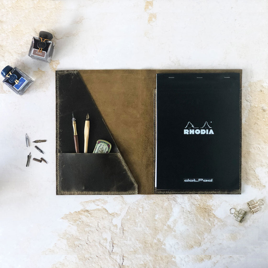 Custom A4 Leather Notebook Cover For Rhodia Head Stapled Notepads | A4 A5 A6