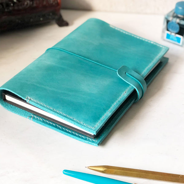 Refillable Leather Travelers Notebook Cover, Hand Stitched Interior Pockets