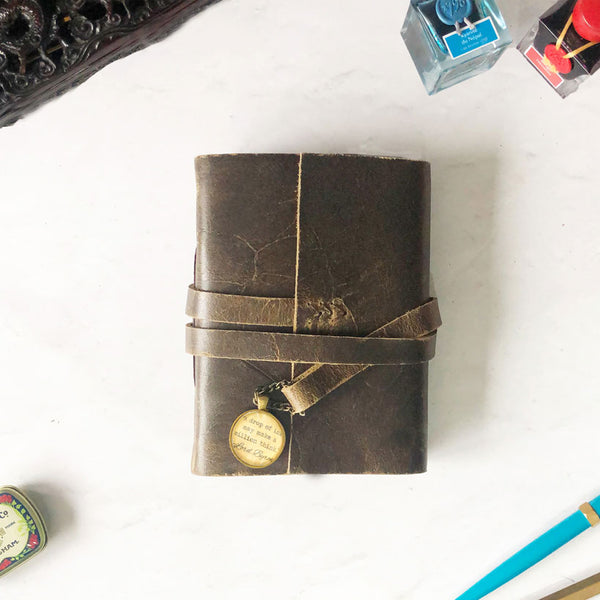 Leather Bound Journals With Custom Printed Globe Charm