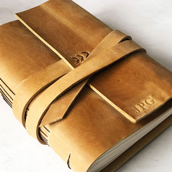 Handmade Leather Journal Embossed With Names Or Monogram Initials, Large Font