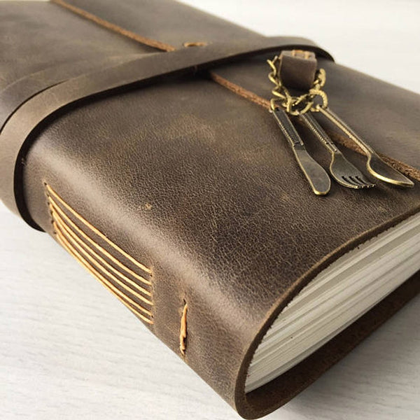 Recipe notebook engagement gift, brown leather