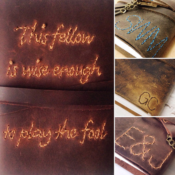 Hand stitched quotes on leather