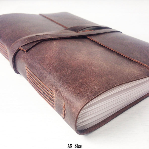 Handmade leather journal A5 brown leather