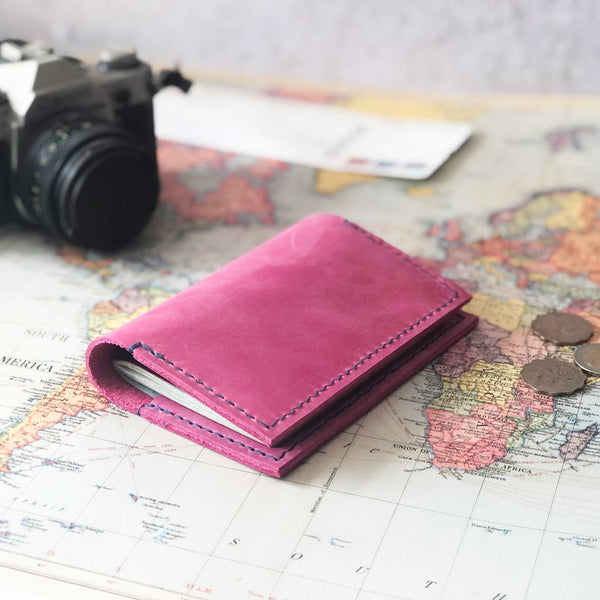 Custom pink leather passport cover