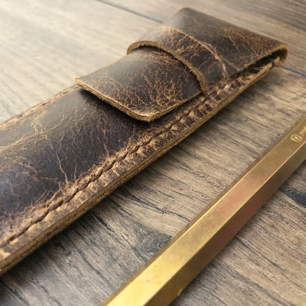 hand stitched leather pen case