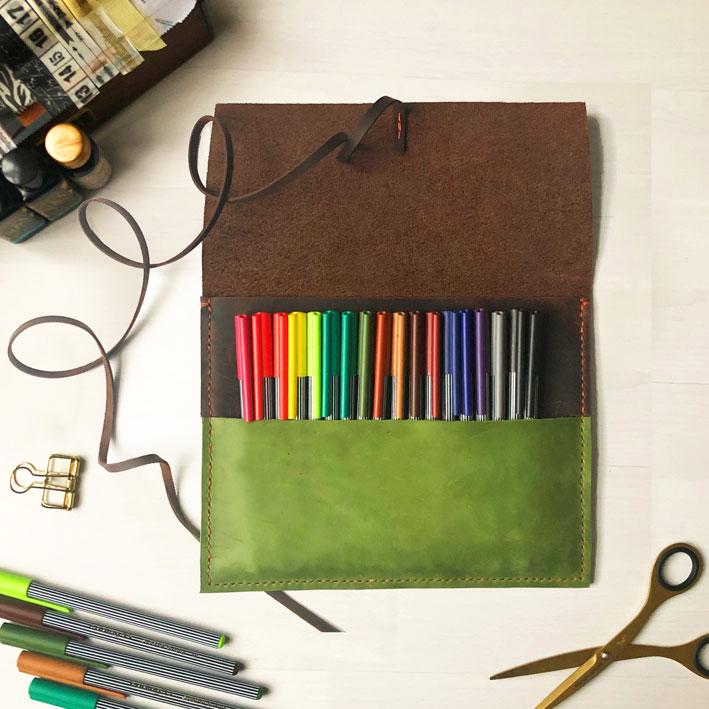 Custom leather planner pouch and pen case