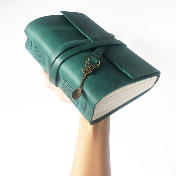 Emerald green leather personalised recipe book