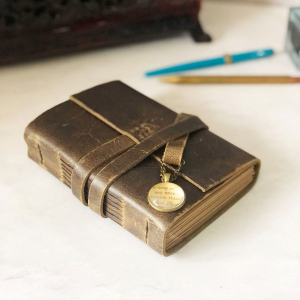 Leather Bound Journals With Custom Printed Globe Charm