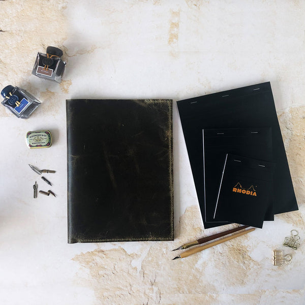 Custom A4 Leather Notebook Cover For Rhodia Head Stapled Notepads | A4 A5 A6