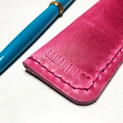 Leather Pen Sleeve With Embossed Letters - Small Font