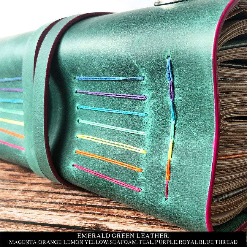 Leather Journal With Rainbow Binding