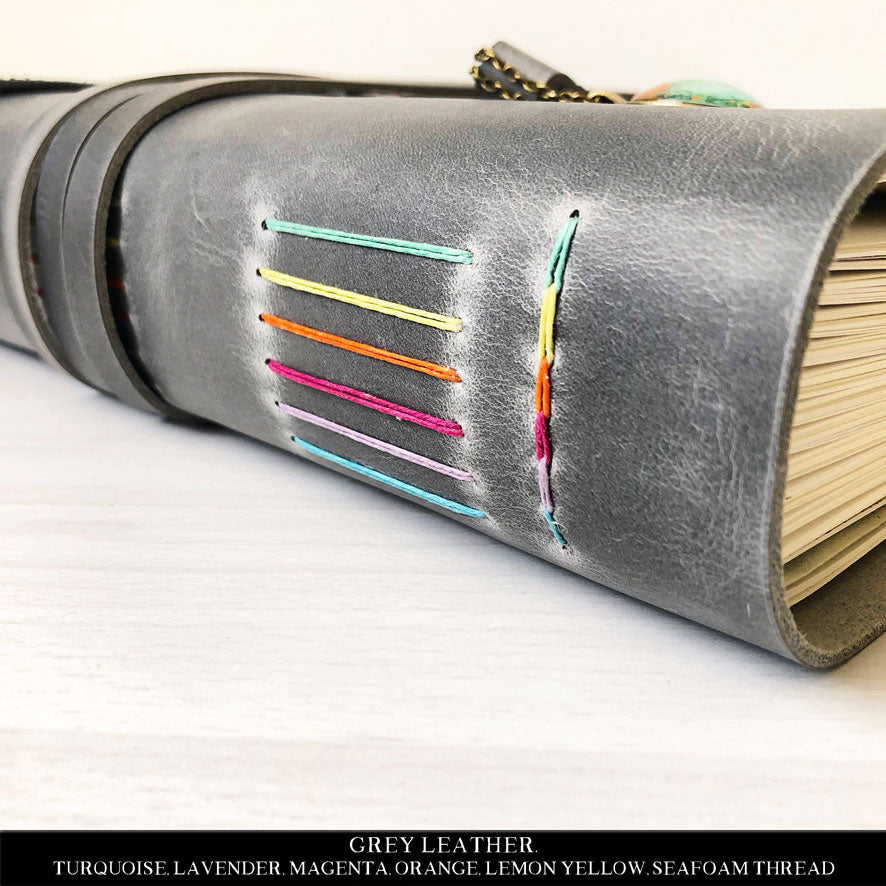 Leather Journal With Rainbow Binding