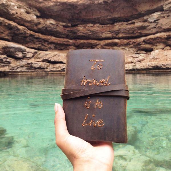 To Travel Is To Live Personalized Leather Journal, CUSTOMISABLE, A6 & A5