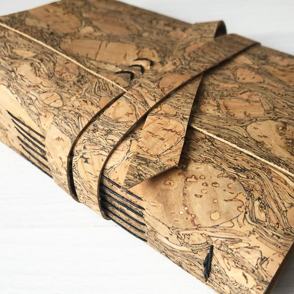 Natural cork leather notebook close up
