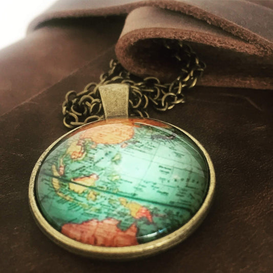 Leather Travel Journal With World Map Globe Charm