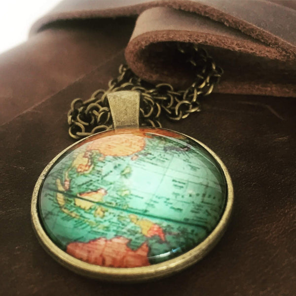 Leather Travel Journal With World Map Globe Charm