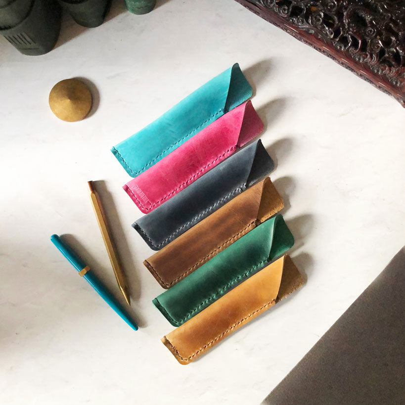 Leather Pen Sleeve With Embossed Letters - Small Font