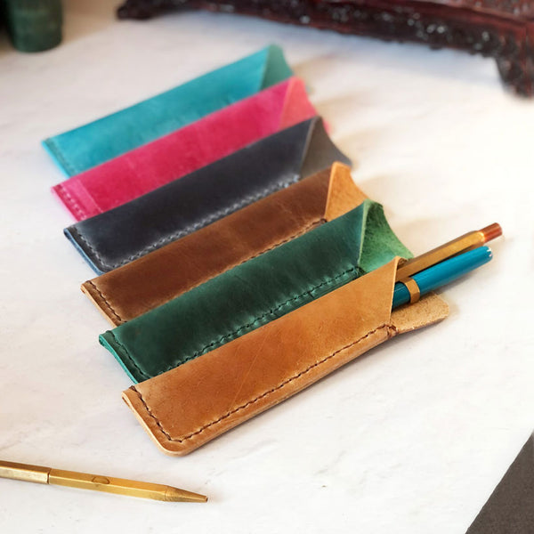 Leather Pen Sleeve With Embossed Letters - Small Font