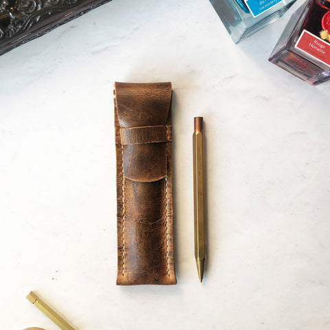 Leather Pen Holder With Embossed Letters - Large Font – Indigo Artisans
