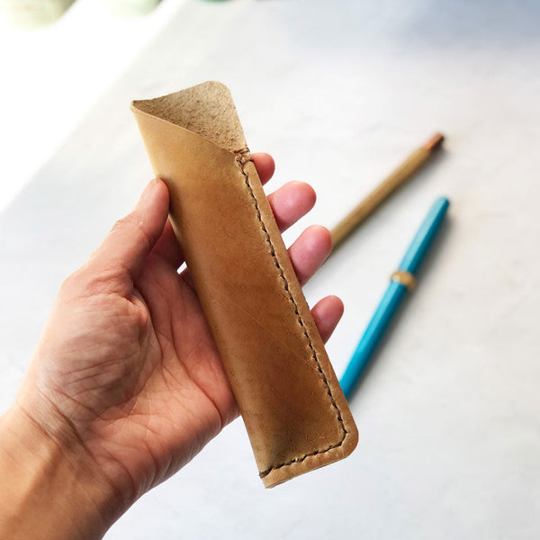 Leather Pen Sleeve With Embossed Letters - Small Font